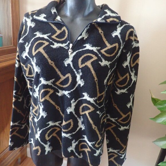 Kerrits Horse & Stirrup Pattern 1/4 Zip Fleece Equestrian Pullover Women's L - Picture 1 of 8